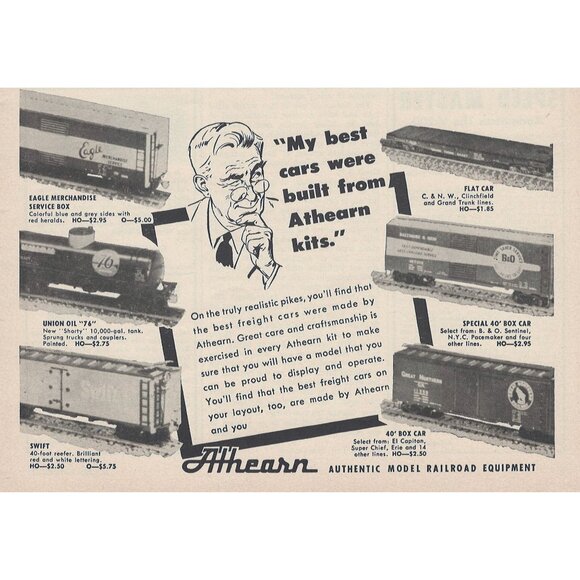 Athearn Authentic Model Railroad Equipment Vintage Print Ad 1954 Original - Picture 1 of 3